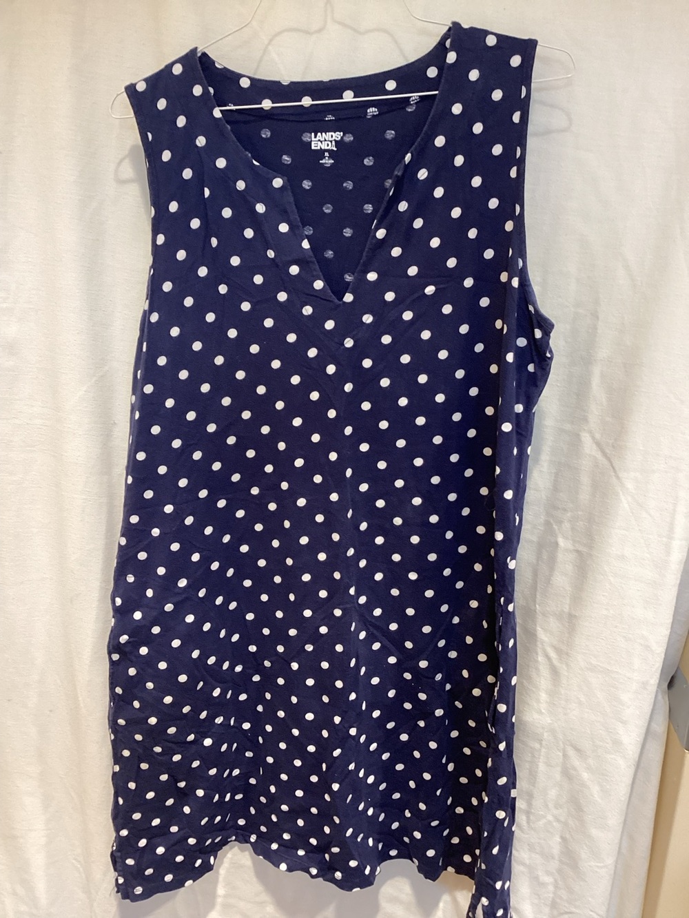 Lands' End Navy White Polka Dot Sleeveless Dress